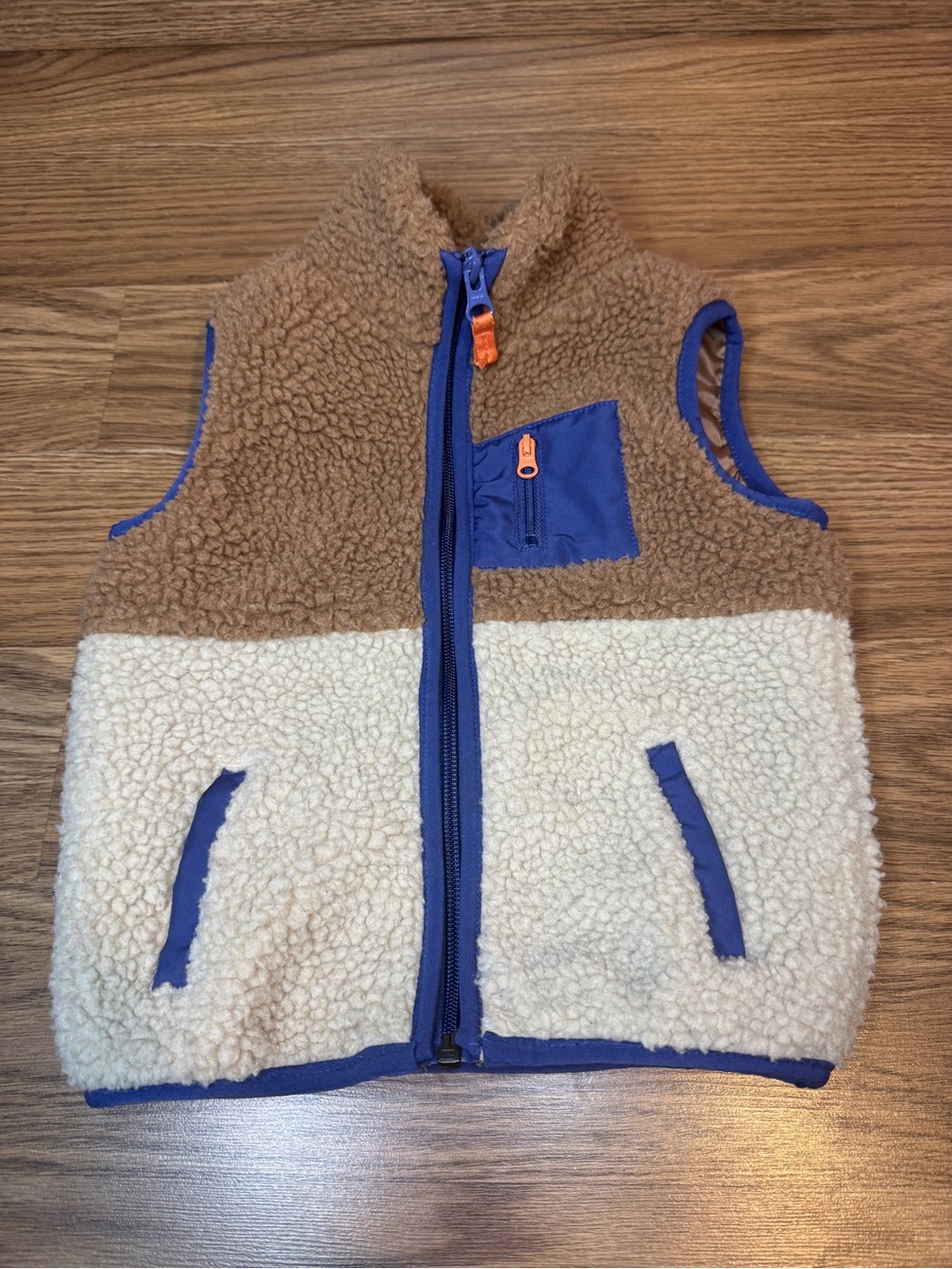 Carter's 2T Sherpa Full Zip Vest Brown Tan and Blue
